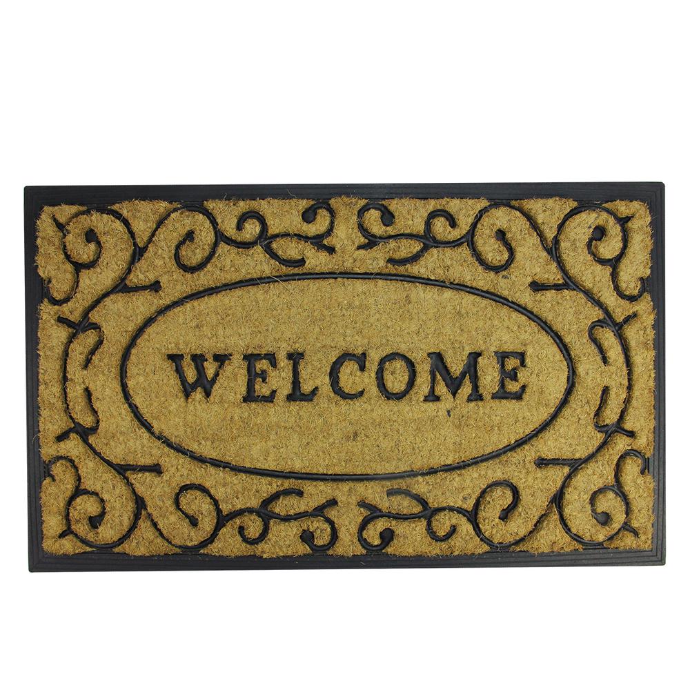 Brown and Black Welcome with Black Scrollwork Doormat 18" x 30". Picture 1