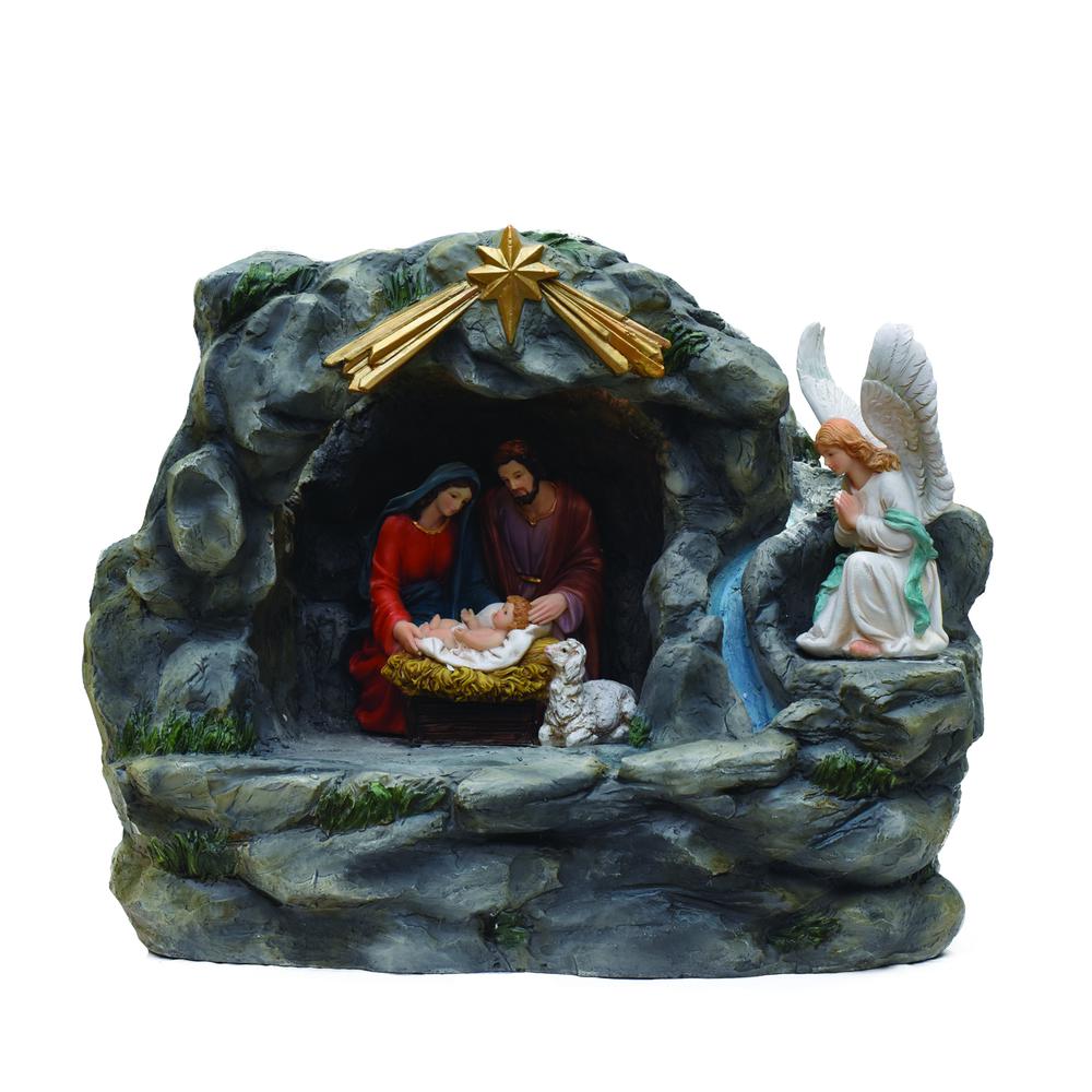 18.5" Holy Family and Angel Religious Nativity Fountain with Lamp Tabletop Christmas Decoration. The main picture.