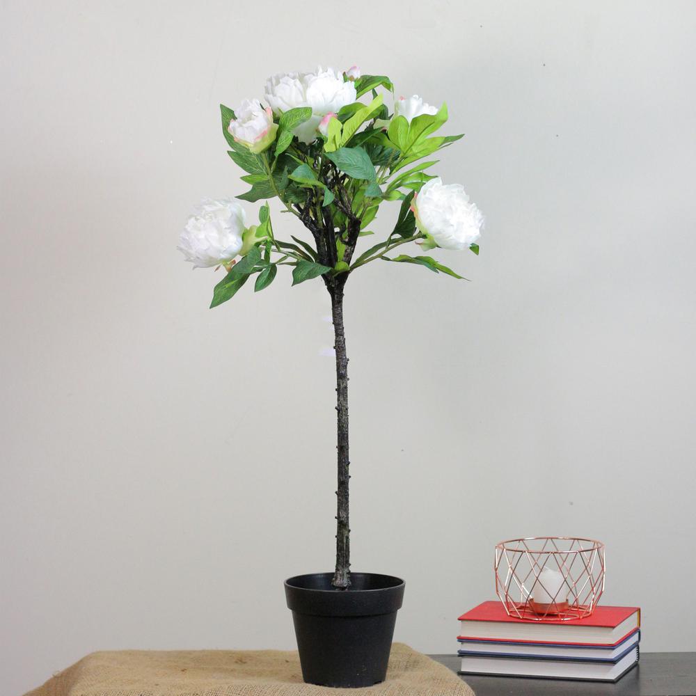 31" White and Green Blooming Peony Flower Artificial Plant. Picture 2