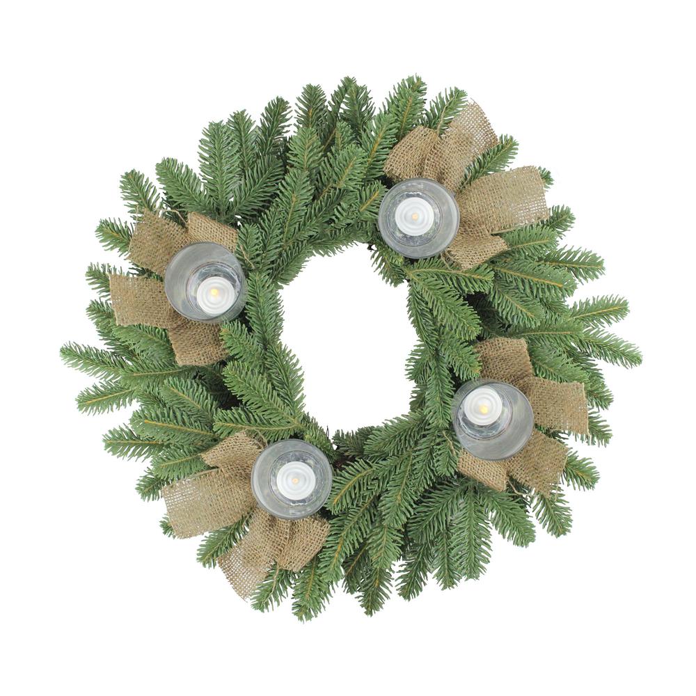 Green and Brown Pine Artificial Christmas Wreath with Candle Holder - 21-Inch  Unlit. Picture 1