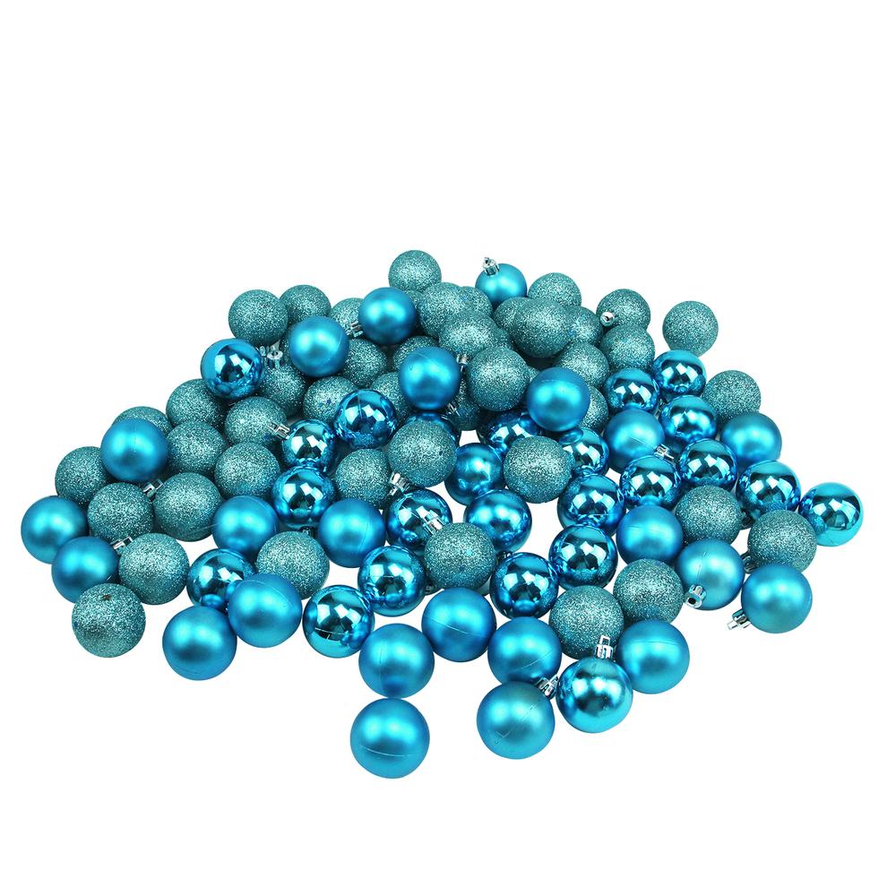 96ct Turquoise Blue Shatterproof 4-Finish Christmas Ball Ornaments 1.5" (40mm). Picture 1
