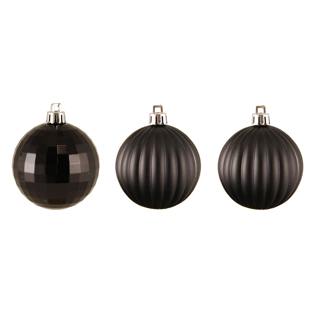 100ct Jet Black Shatterproof 3-Finish Christmas Ball Ornaments 2.5" (60mm). Picture 1