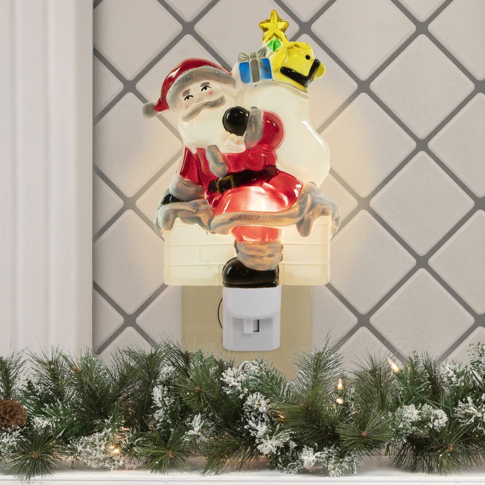 6.25" Santa in Chimney Frosted Christmas Night Light. Picture 2