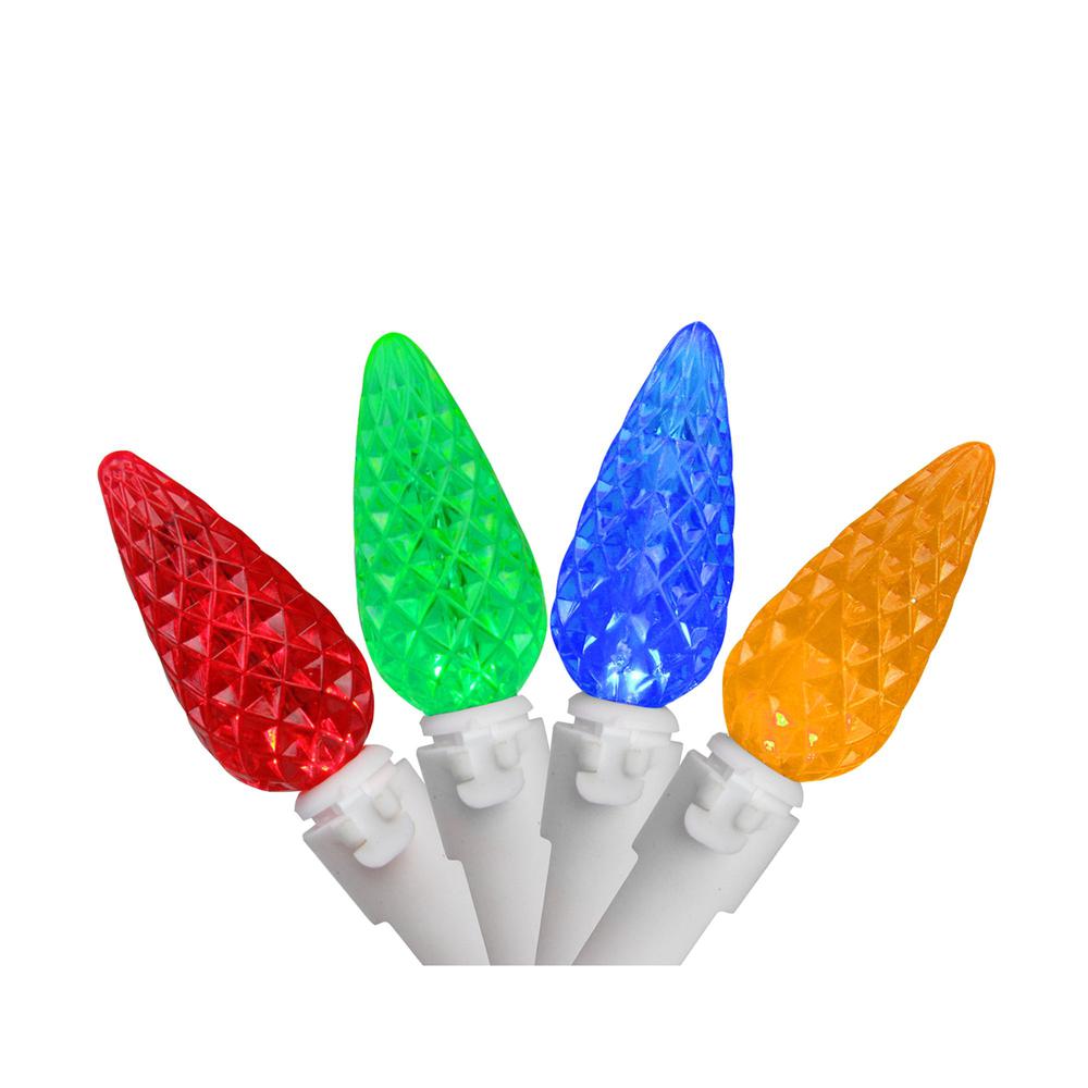Set of 70 Multi-Colored LED Faceted C6 Christmas Lights - White Wire. Picture 1