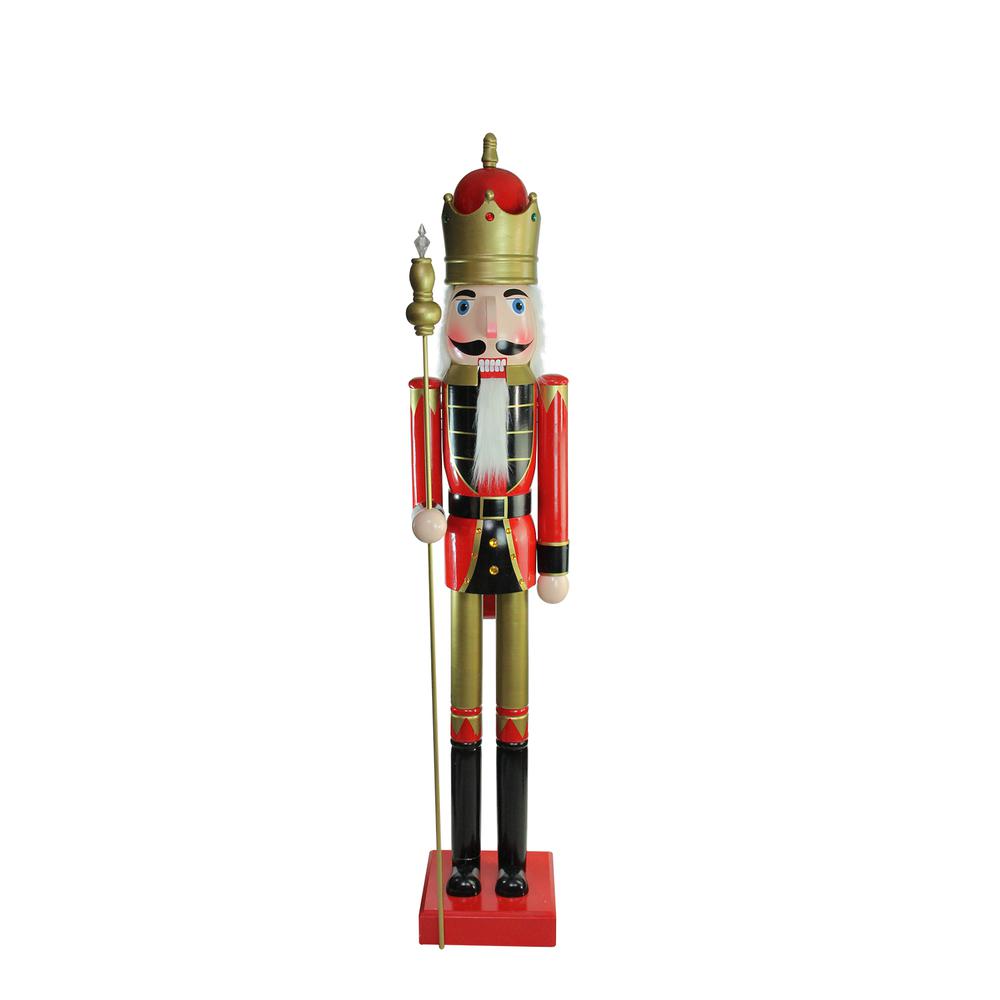 6' Giant Commercial Size Wooden Red  Black and Gold Christmas Nutcracker King with Scepter. Picture 1