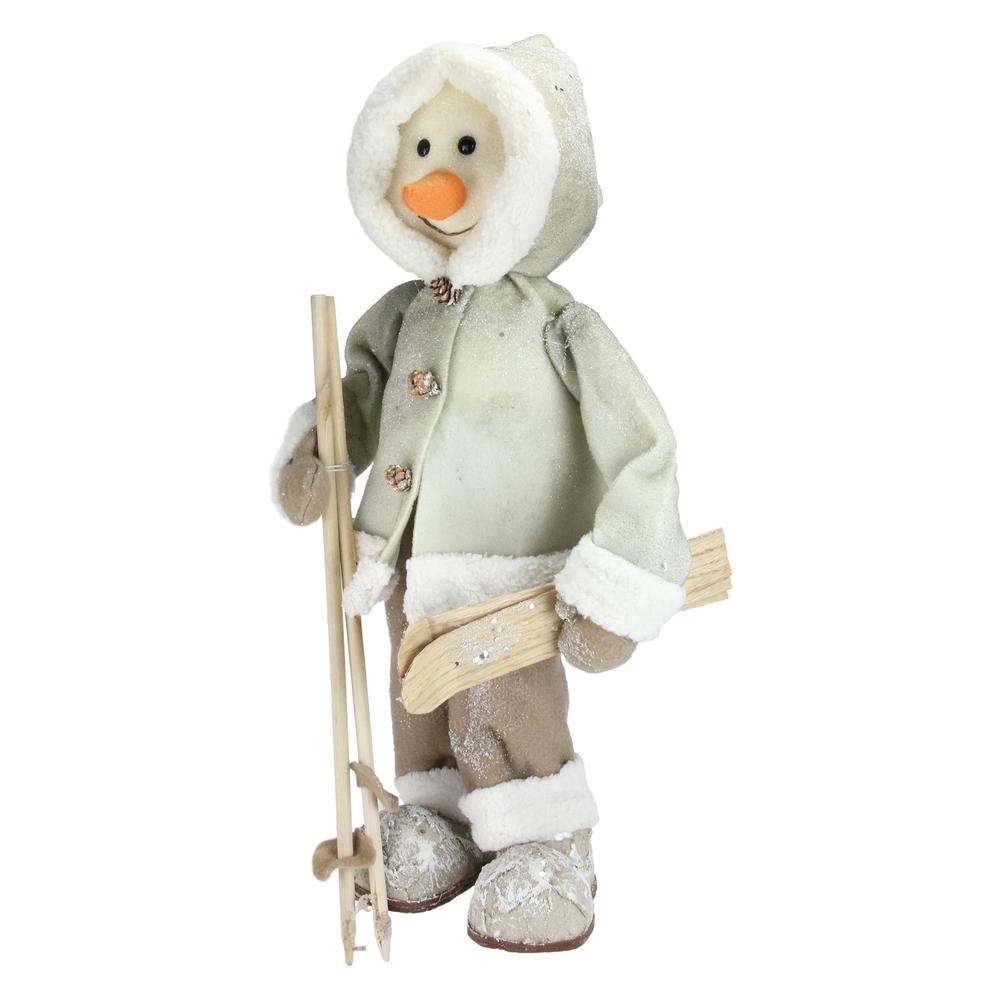 21.5" White and Brown Skiing Snowman Christmas Figure Decoration. Picture 2