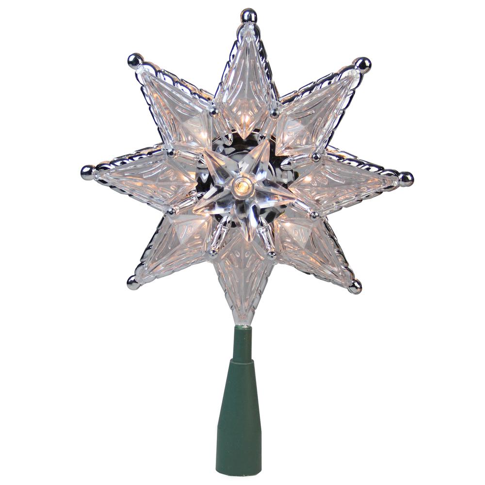 8" Silver Mosaic Star Lighted Christmas Tree Topper - Clear Lights. The main picture.