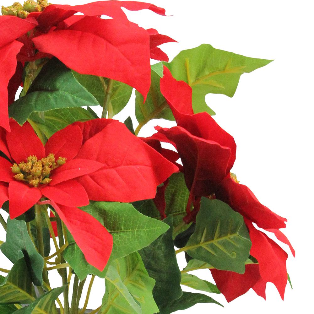 15.5" Red and Green Artificial Poinsettia Flower Arrangement in Pot. Picture 2