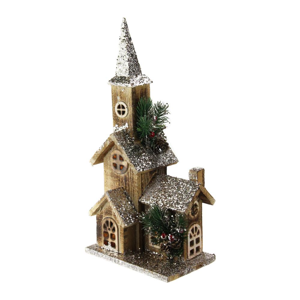 16.75" LED Lighted Country Rustic Brown Church Christmas Decoration. Picture 2