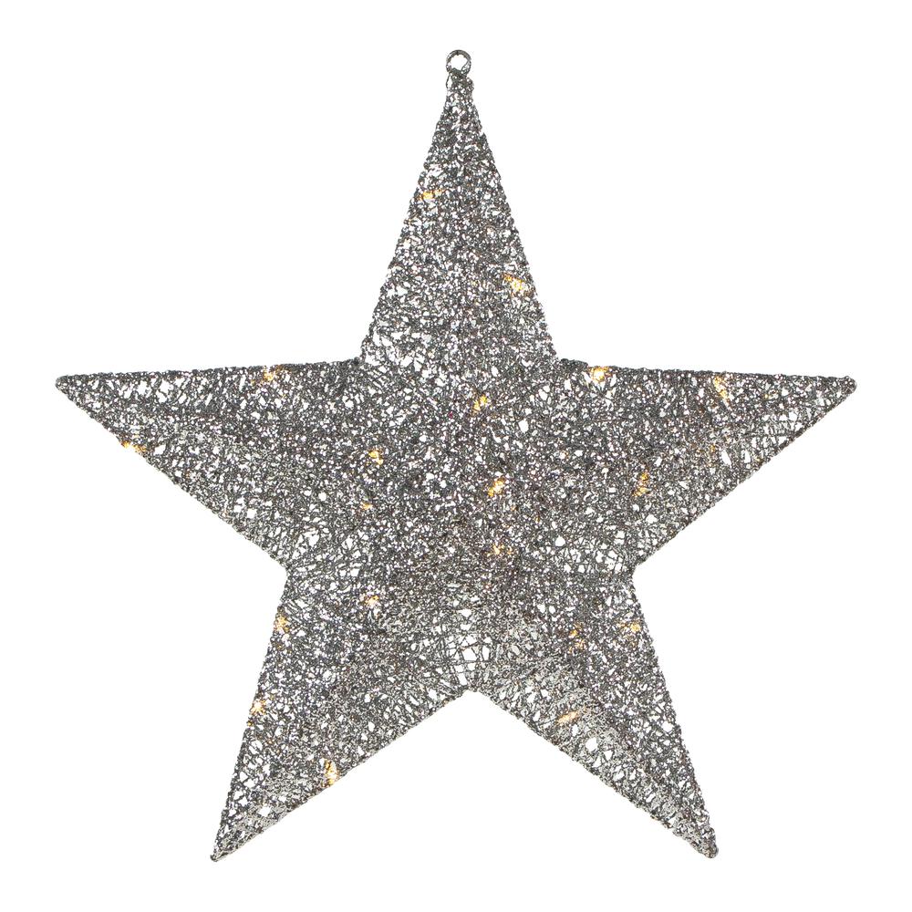 18" LED Lighted Silver Hanging Star Outdoor Christmas Decoration. Picture 1