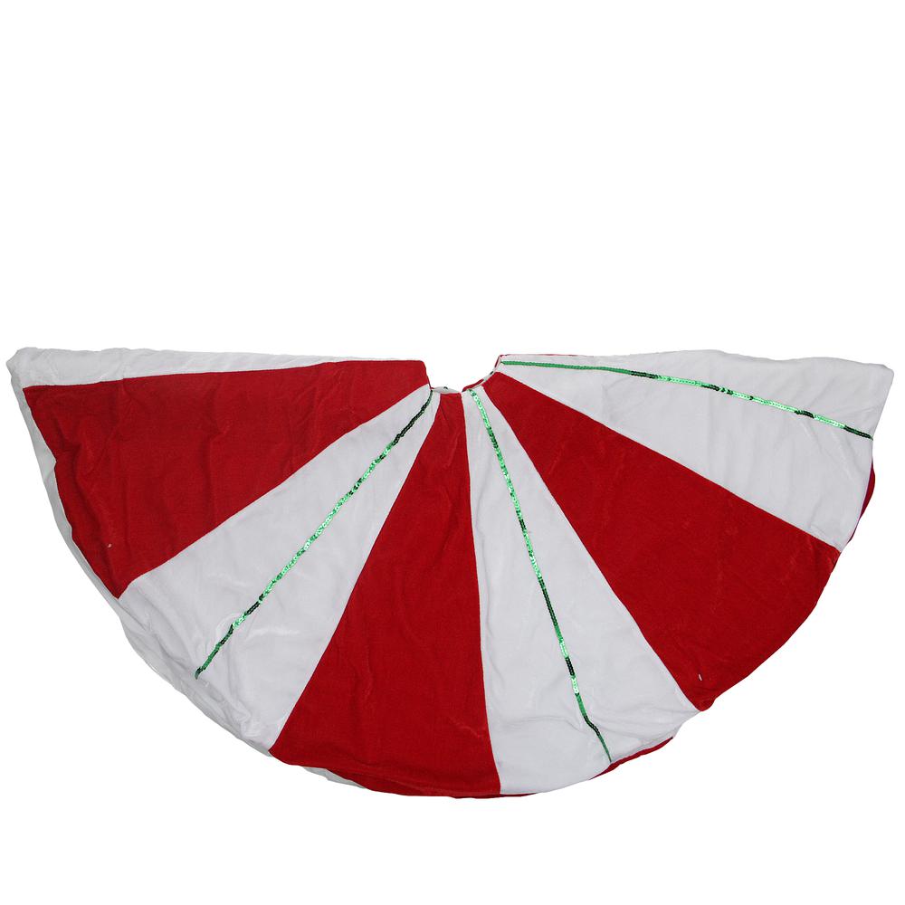 48" Red and White Peppermint Twist Stripes Christmas Tree Skirt. The main picture.