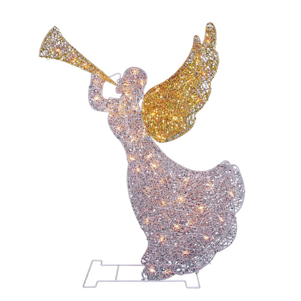 46" Silver and Gold Lighted 3-D Glittered Angel Christmas Outdoor Decoration - Clear Lights. Picture 4