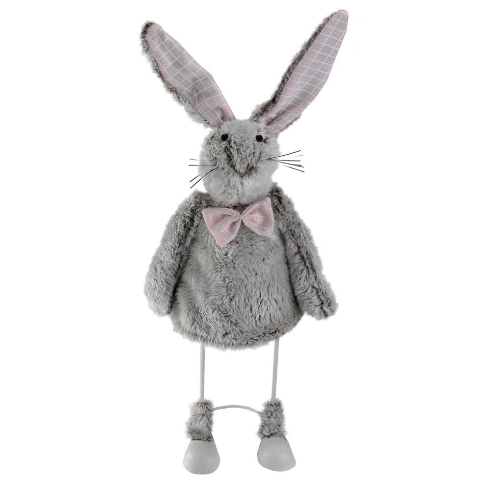 17" Gray and Pink Spring Loaded Rabbit Table Top Easter Figure. Picture 1
