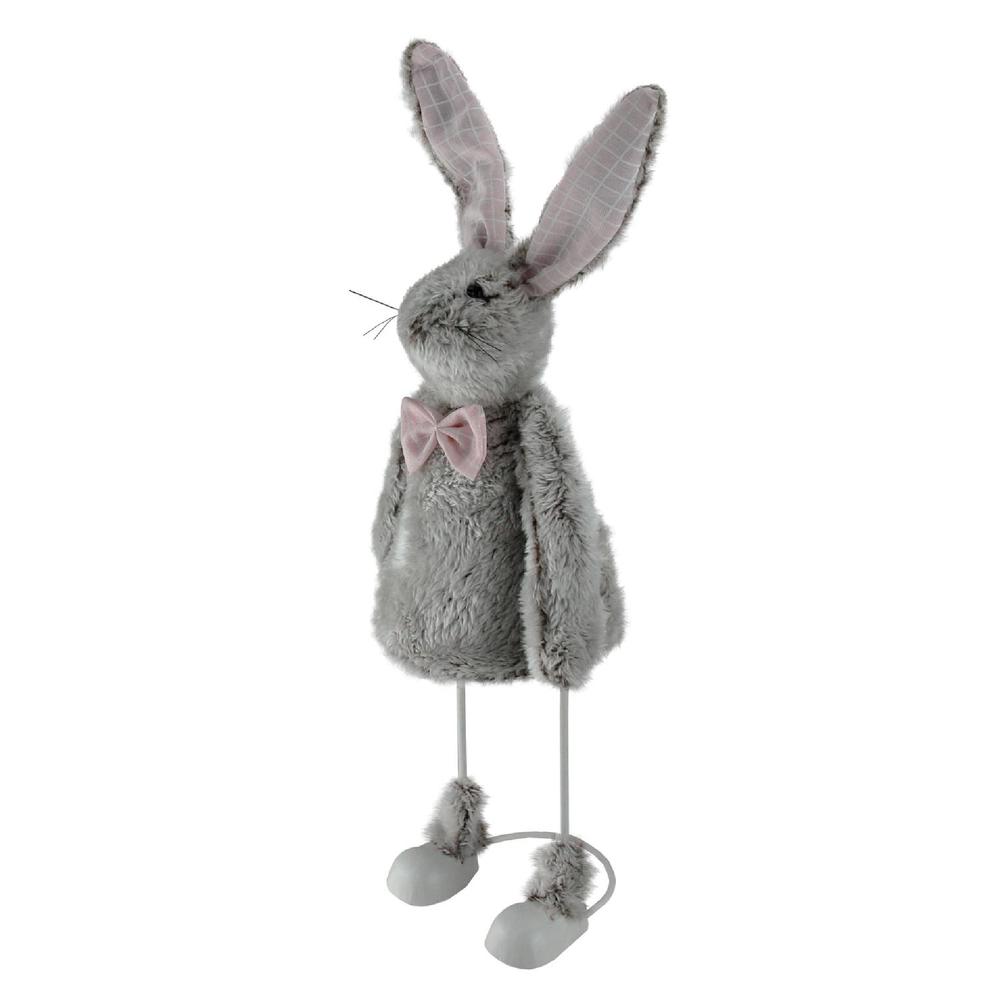 17" Gray and Pink Spring Loaded Rabbit Table Top Easter Figure. Picture 2