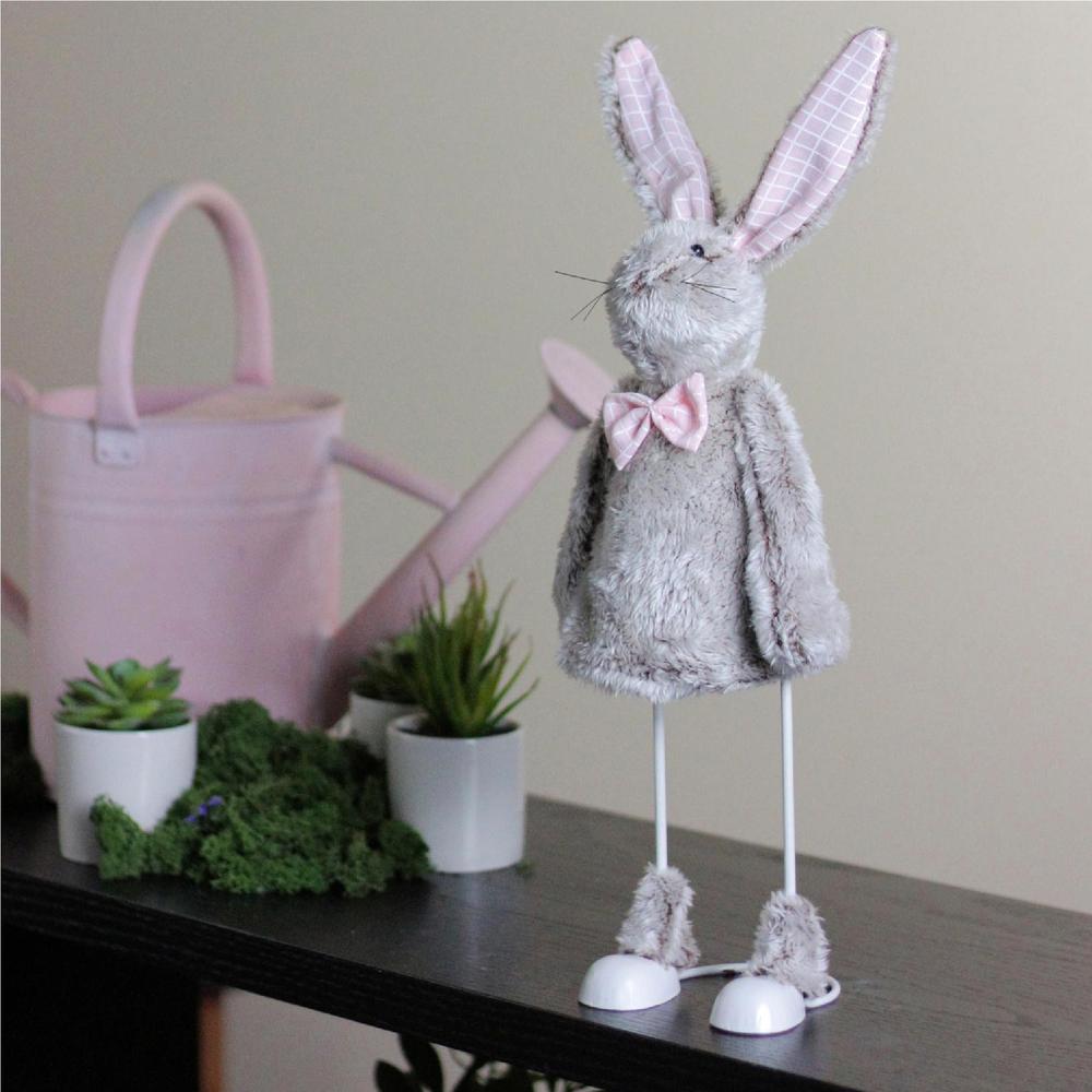 17" Gray and Pink Spring Loaded Rabbit Table Top Easter Figure. Picture 3