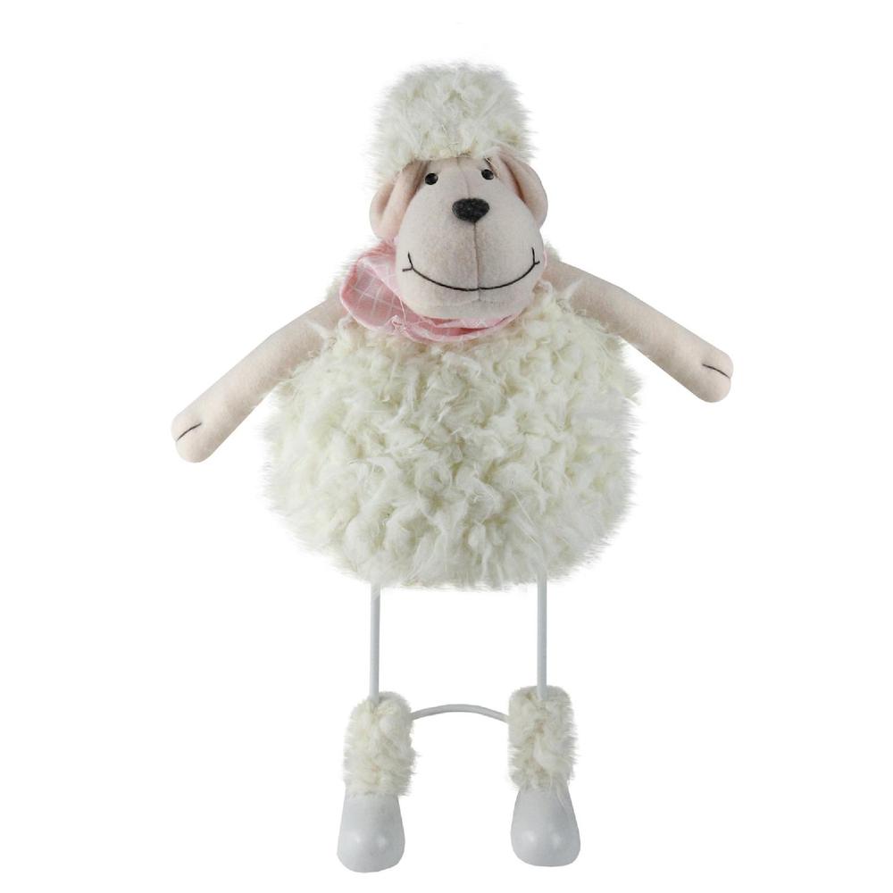 16" White Shaking Sheep with Pink Bandanna Easter Spring Tabletop Decor. Picture 1