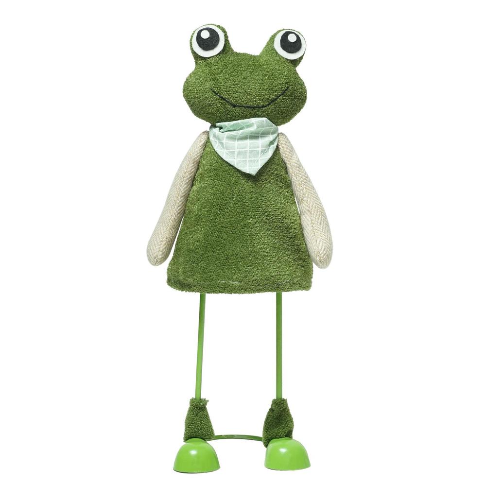 12" Green Frog with Scarf Standing Easter Spring Decoration. Picture 1