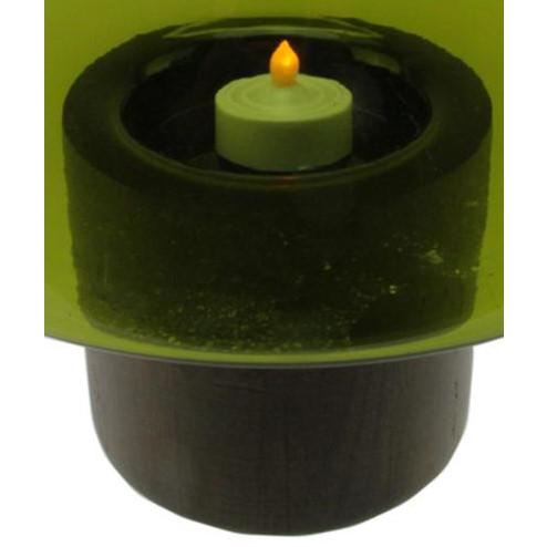 9.75" Transparent Olive Green Glass Candle Holder with Wooden Base. Picture 2