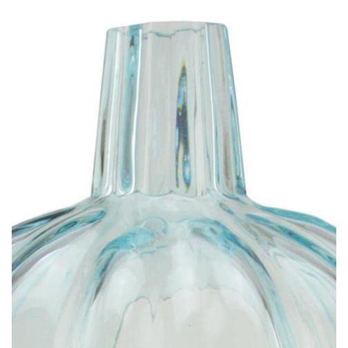 9" Transparent Blue Glass Pumpkin Pillar Candle Holder. Picture 2