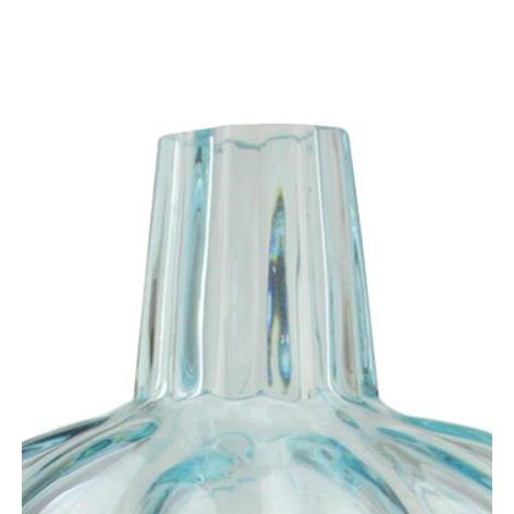 11" Transparent Blue Glass Pumpkin Pillar Candle Holder. Picture 2
