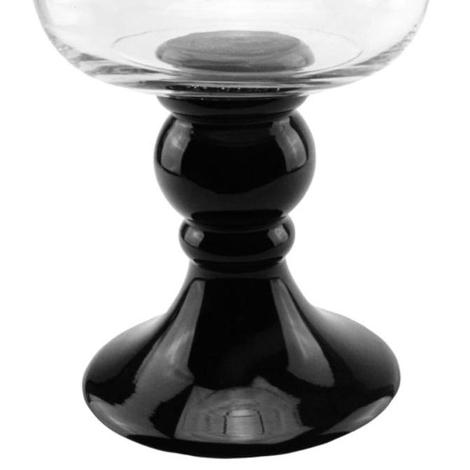 17.75" Transparent and Jet Black Glass Pedestal Pillar Candle Holder. Picture 2