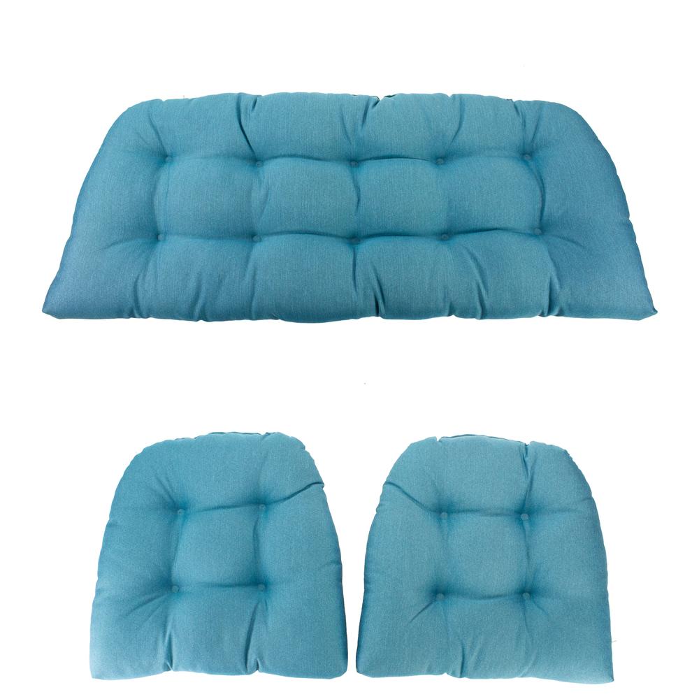 3-Piece Wicker Furniture Cushion Set  Blue. Picture 3