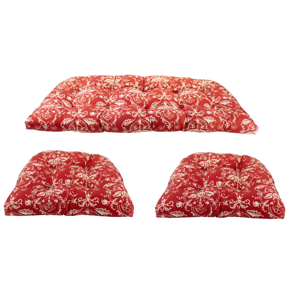 3-Piece Wicker Furniture Cushion Set  Red and White Floral. Picture 1