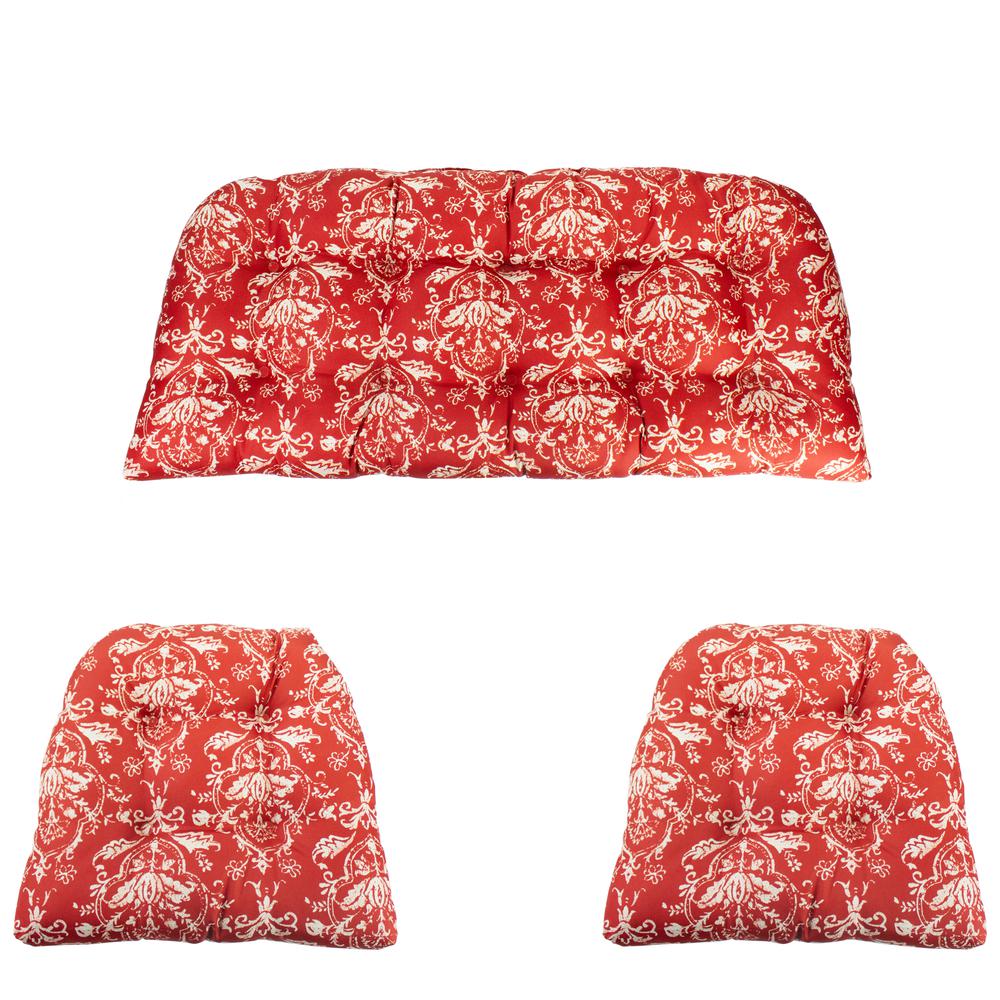 3-Piece Wicker Furniture Cushion Set  Red and White Floral. Picture 3
