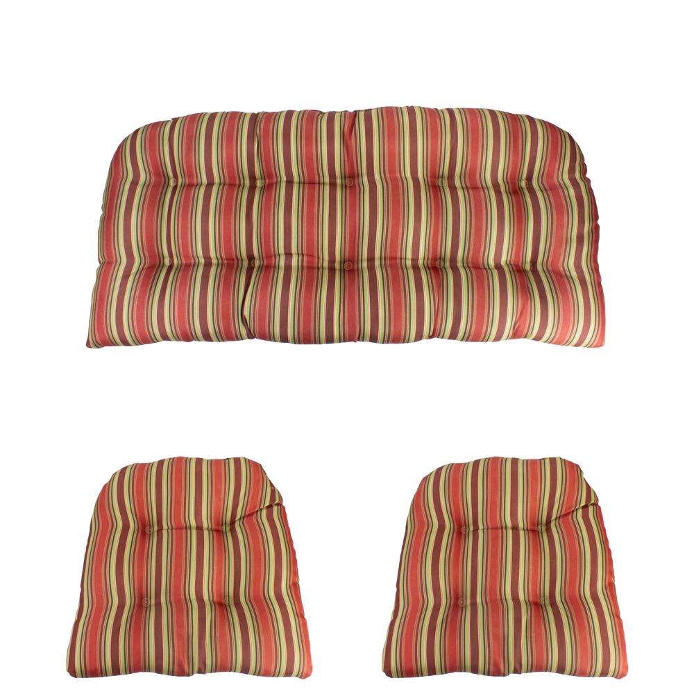 3-Piece Wicker Furniture Cushion Set  Red and Green Stripe. Picture 3