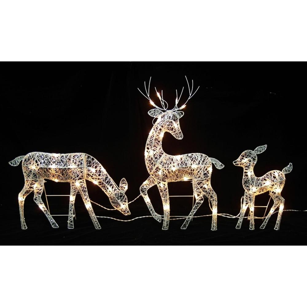 Set of 3 White Glittered Fawn and Reindeer Lighted Christmas Outdoor Decoration. Picture 2