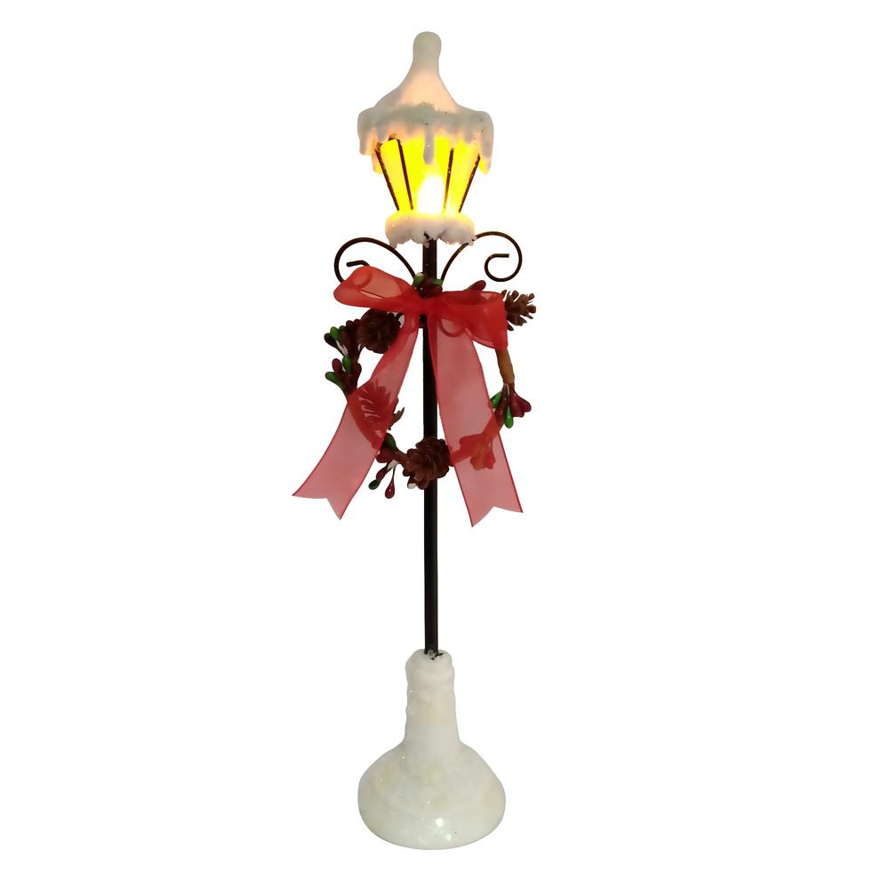 12.75" White Snowfall Valley LED Lighted Lamp Post with Wreath Christmas Decoration. Picture 1