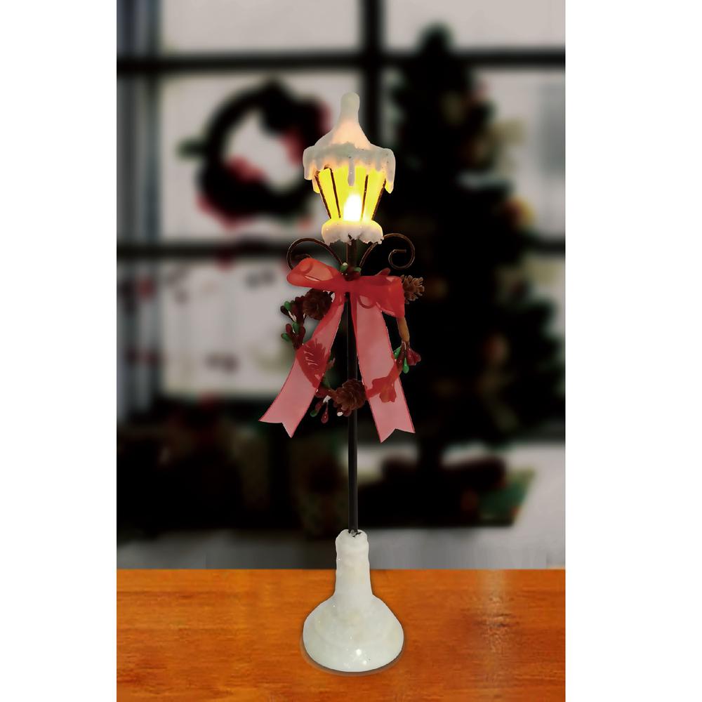 12.75" White Snowfall Valley LED Lighted Lamp Post with Wreath Christmas Decoration. Picture 4