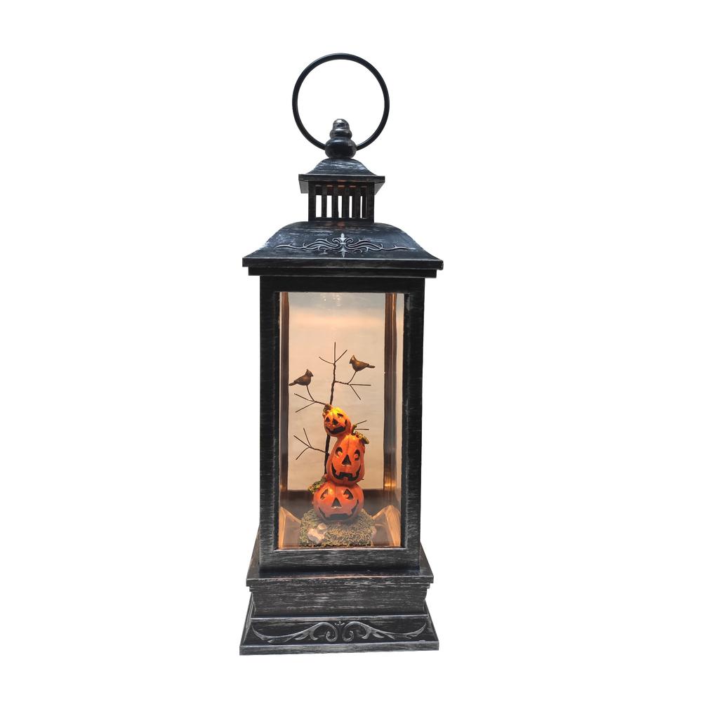 11" LED Lighted Halloween Lantern with Stacked Pumpkins. Picture 1