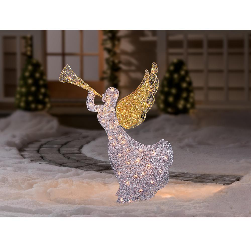 46" Silver and Gold Lighted 3-D Glittered Angel Christmas Outdoor Decoration - Clear Lights. Picture 5