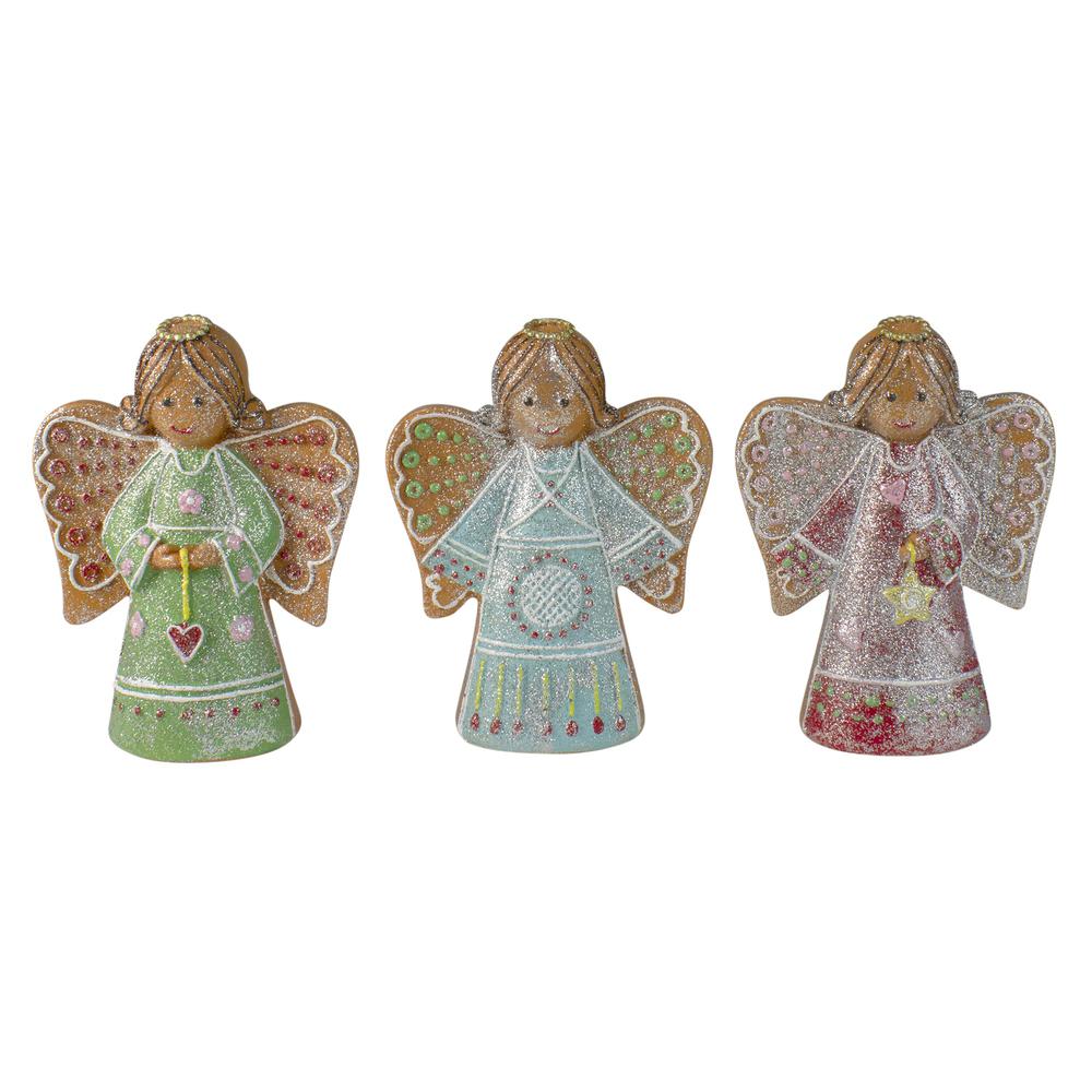 Set of 3 Glitter Dusted Gingerbread Christmas Angels 6". Picture 1