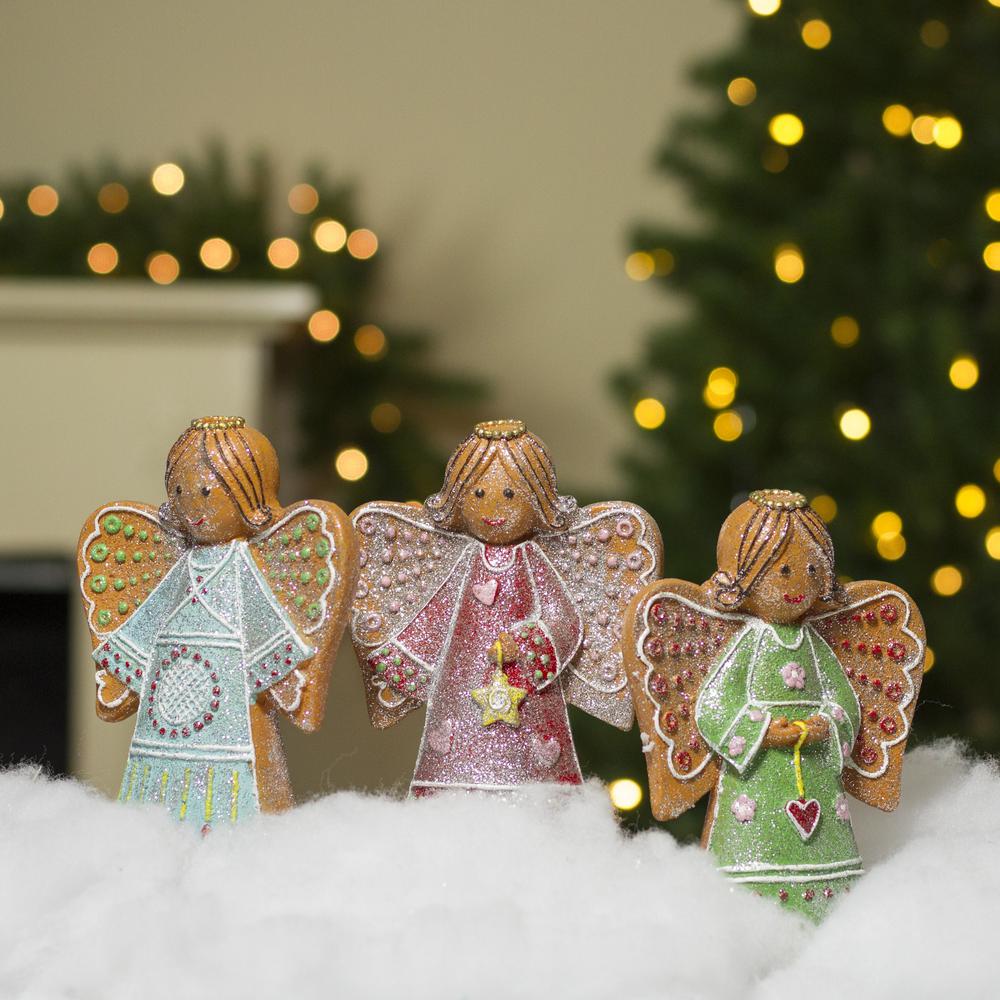 Set of 3 Glitter Dusted Gingerbread Christmas Angels 6". Picture 4
