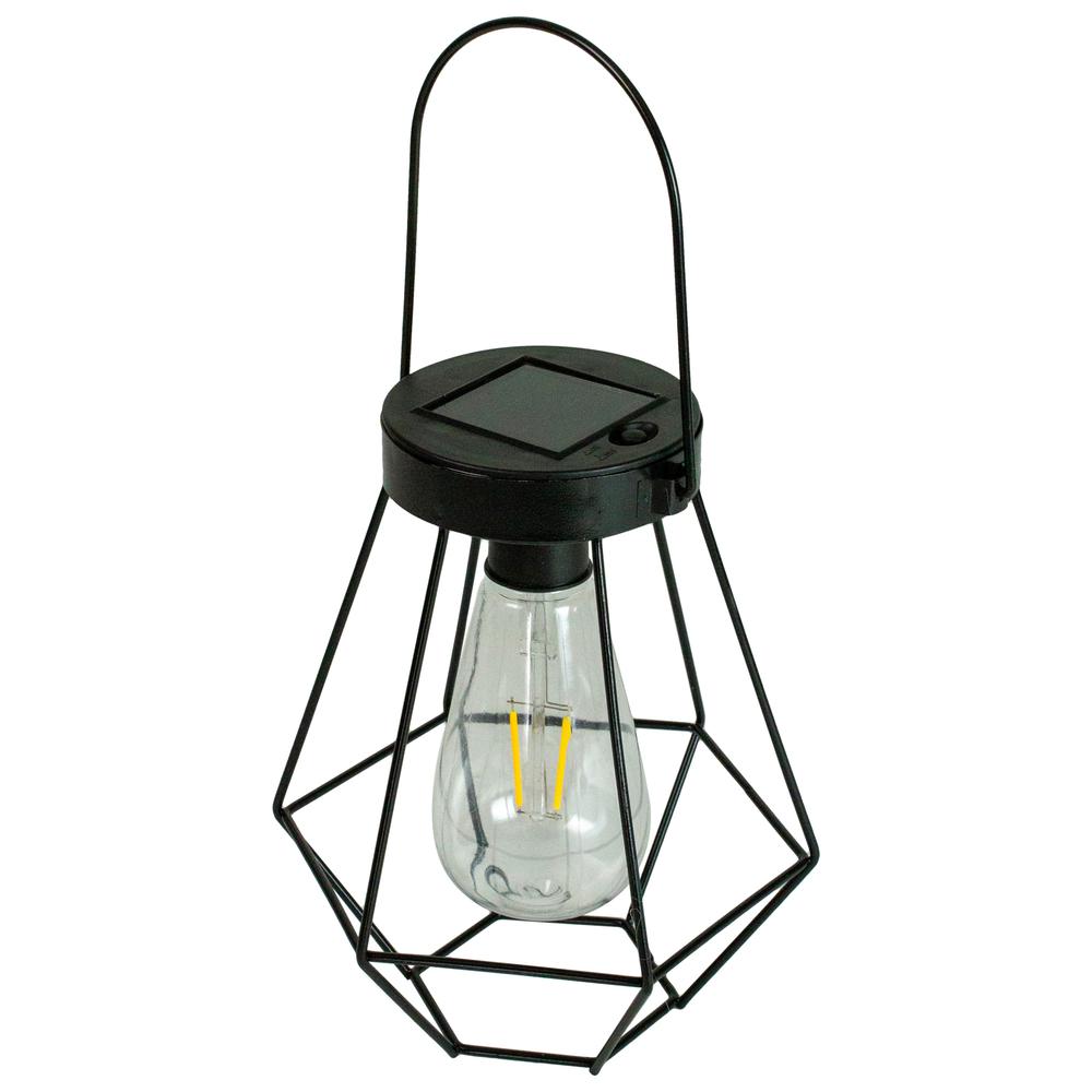 7.5" Black Geometric Outdoor Hanging Solar Lantern with Handle. Picture 3