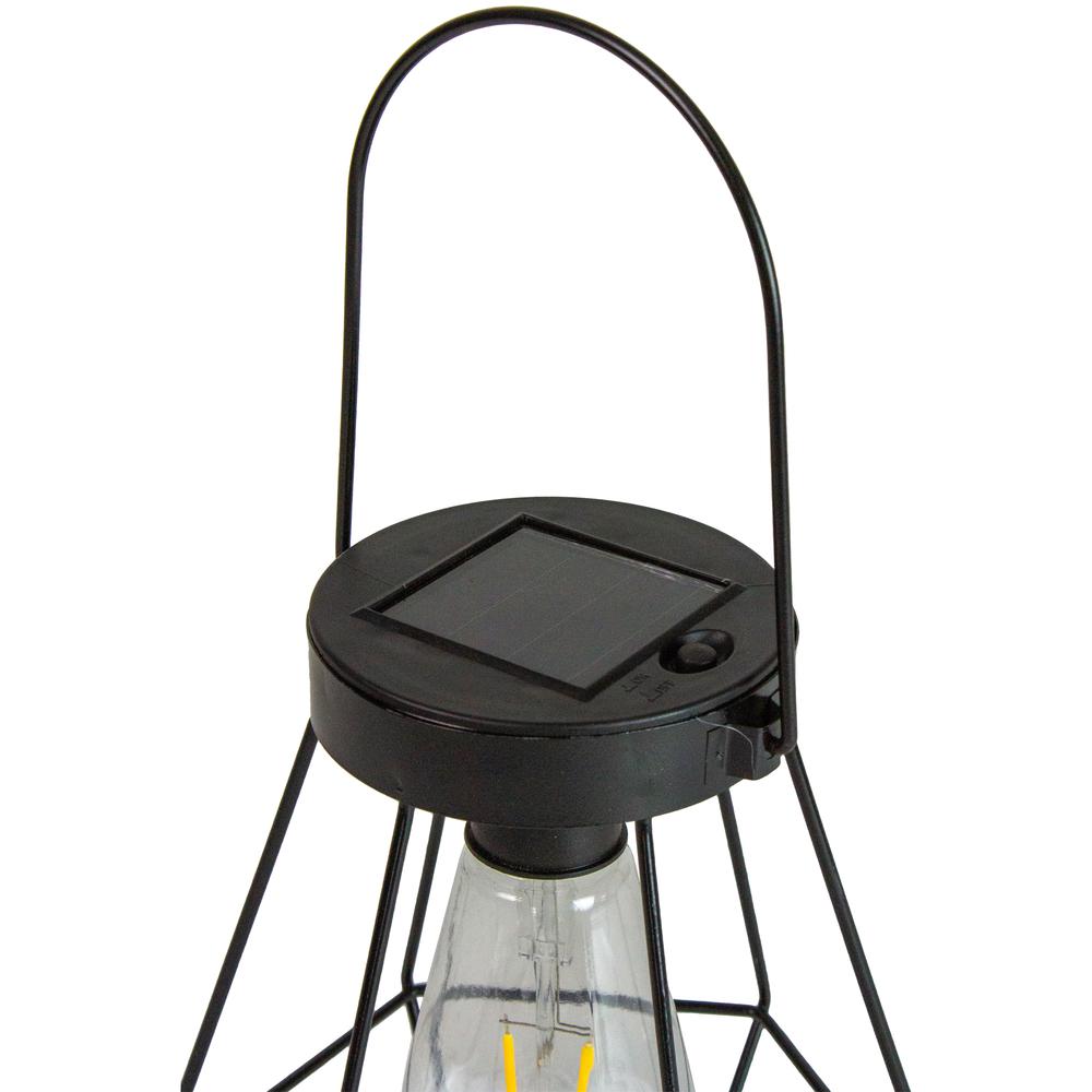 7.5" Black Geometric Outdoor Hanging Solar Lantern with Handle. Picture 2