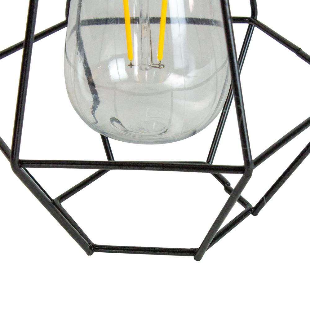 7.5" Black Geometric Outdoor Hanging Solar Lantern with Handle. Picture 6