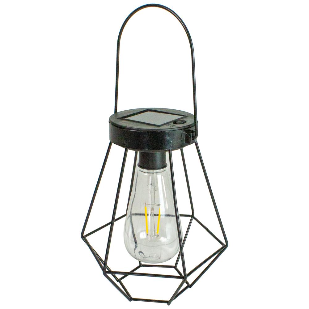 7.5" Black Geometric Outdoor Hanging Solar Lantern with Handle. Picture 5