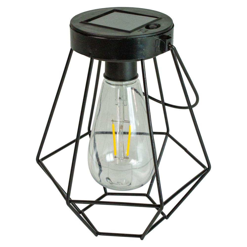 7.5" Black Geometric Outdoor Hanging Solar Lantern with Handle. Picture 4