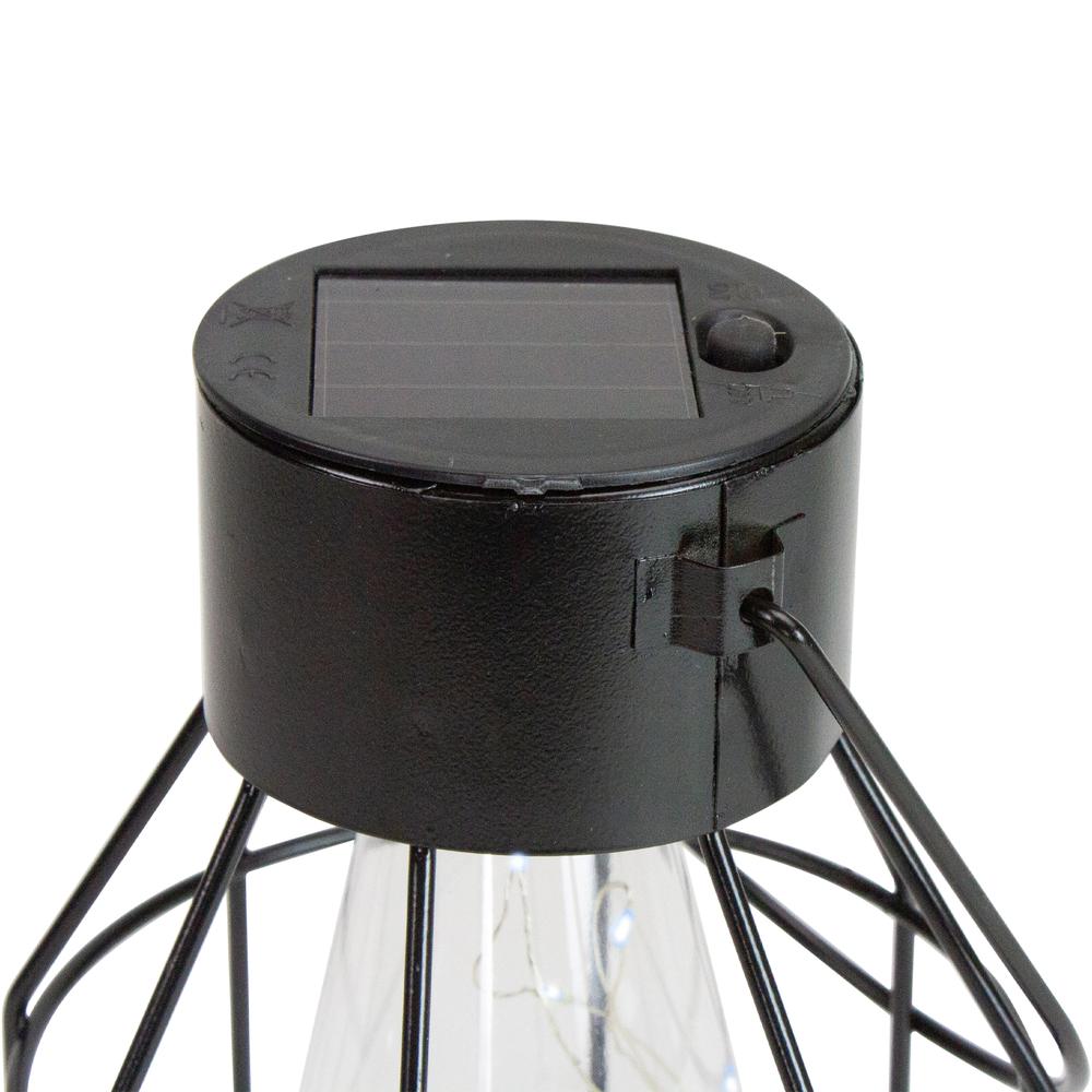 9.5" Black Geometric Oblong Outdoor Hanging Solar Lantern with Handle. Picture 2