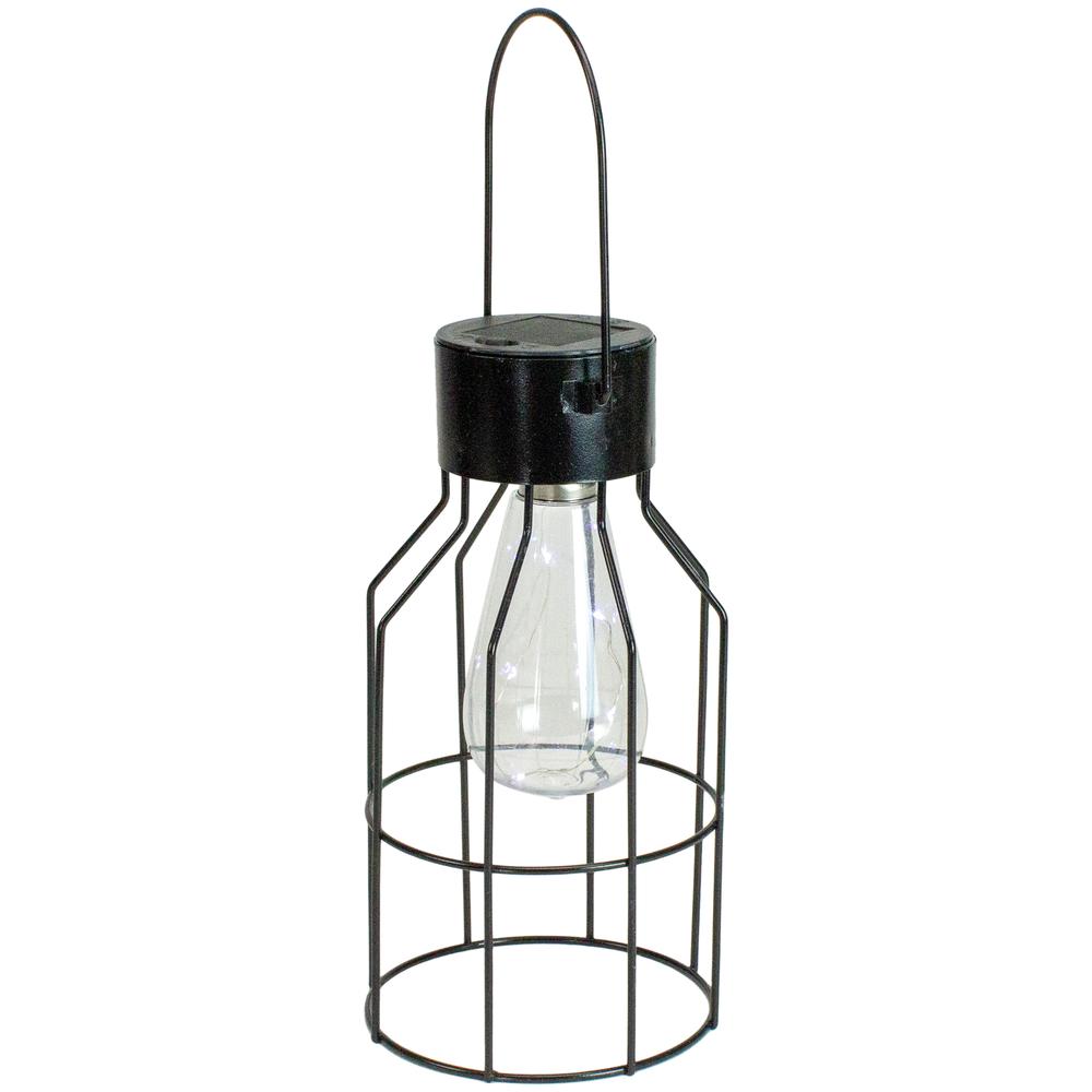 9.5" Black Outdoor Hanging Geometric Solar Lantern with Handle. Picture 1