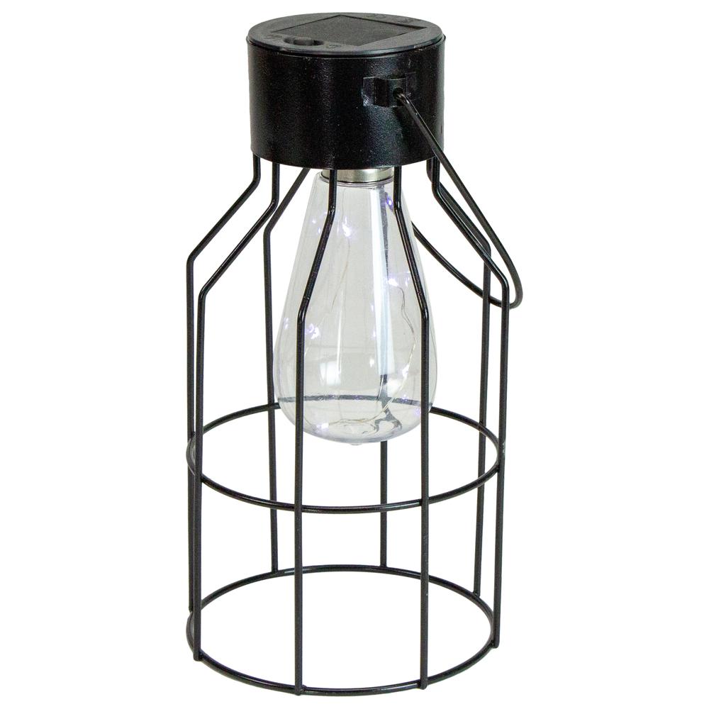 9.5" Black Outdoor Hanging Geometric Solar Lantern with Handle. Picture 3