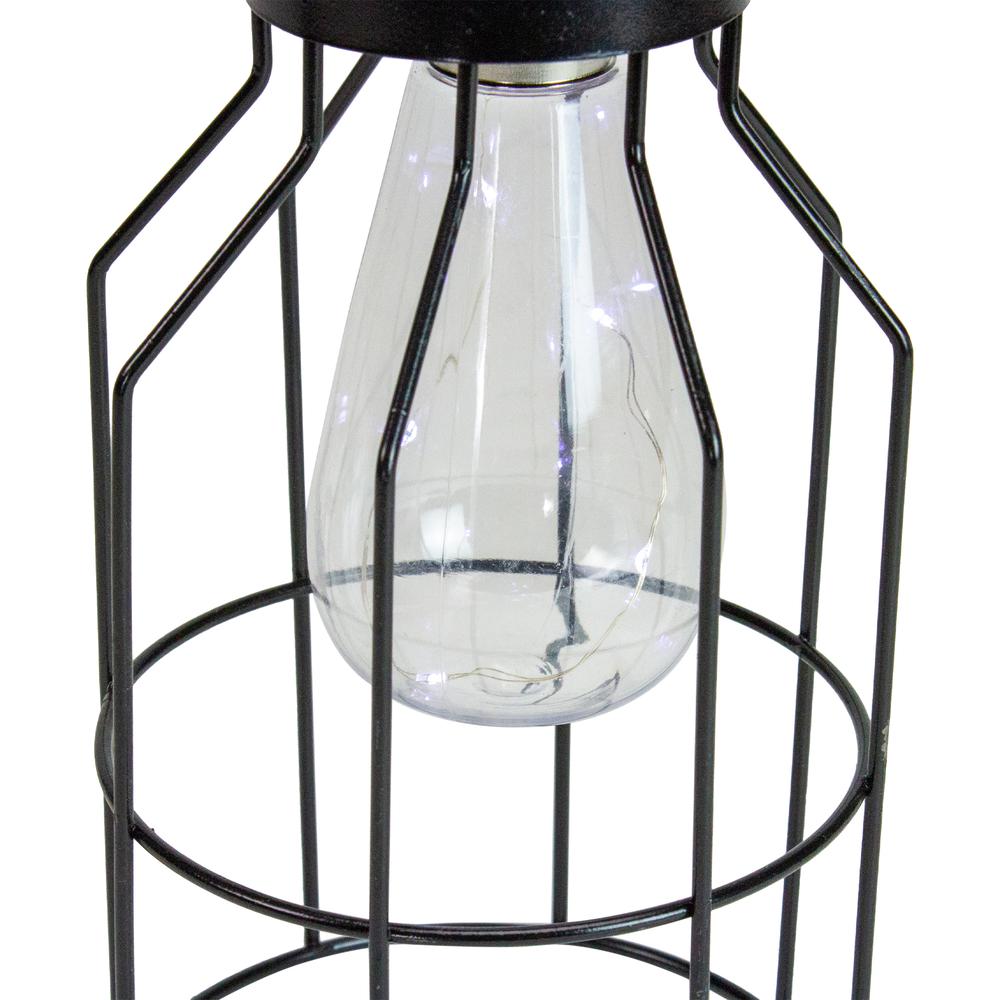 9.5" Black Outdoor Hanging Geometric Solar Lantern with Handle. Picture 4