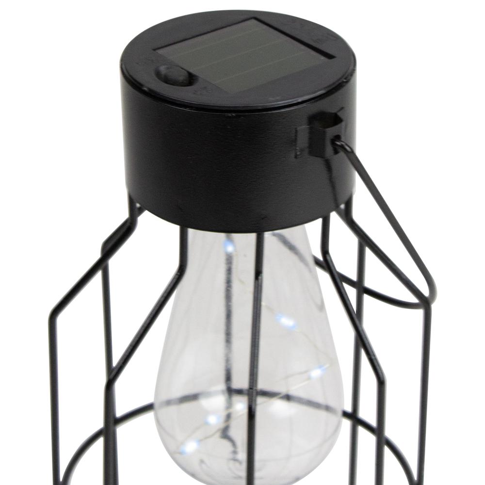 9.5" Black Outdoor Hanging Geometric Solar Lantern with Handle. Picture 2