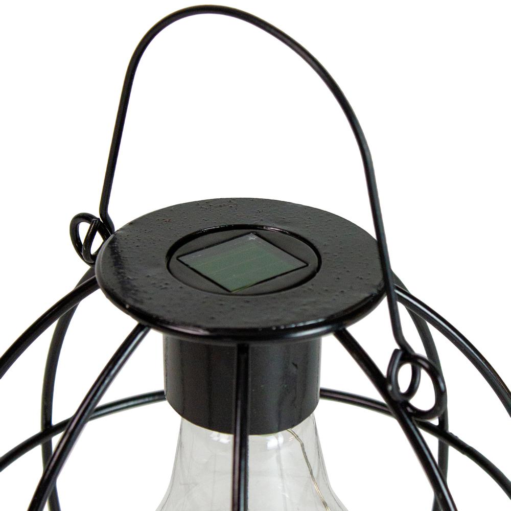 6" Black Geometric Outdoor Hanging Solar Lantern with Handle. Picture 2