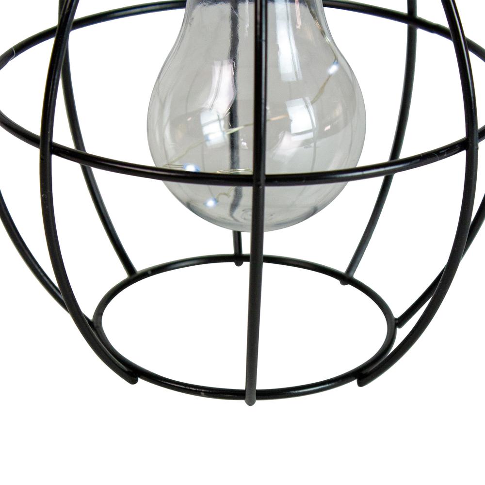 6" Black Geometric Outdoor Hanging Solar Lantern with Handle. Picture 4