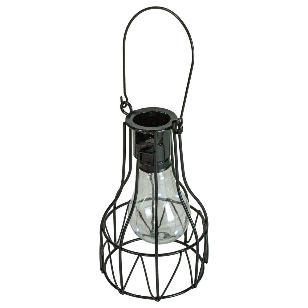 6.5" Black Geometric Edison Outdoor Hanging Solar Lantern with Handle. Picture 1