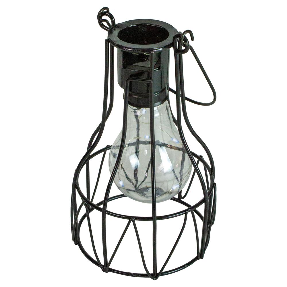 6.5" Black Geometric Edison Outdoor Hanging Solar Lantern with Handle. Picture 3